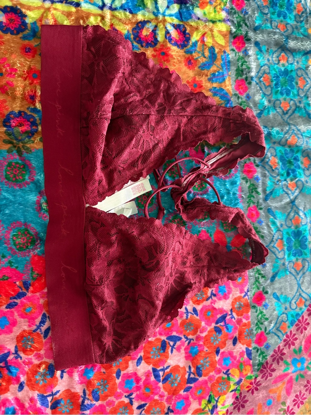 PINK Victoria's Secret Lace Bralette - Burgundy